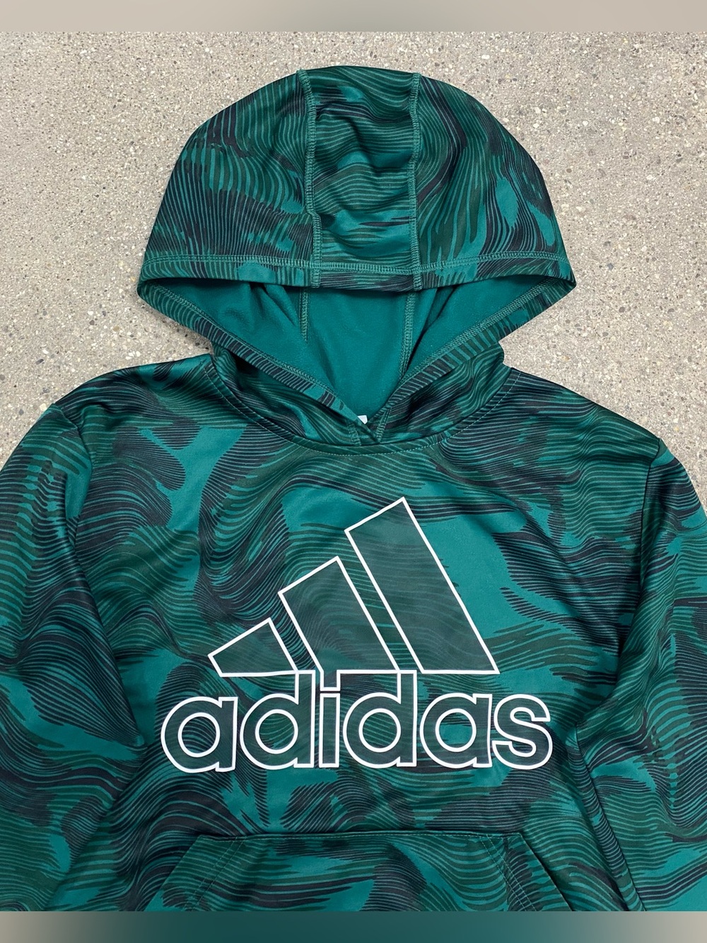 Like New Adidas Green Warp Camo Allover Print Pullover Hoodie Size Large